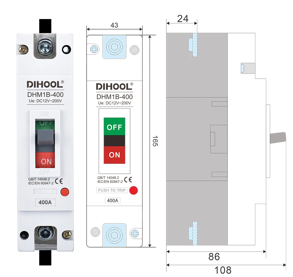 DC Mccb Circuit Breaker DC12V 24V 36V 48V 96V 120V 100A 200A 300A 400A Solar Battery Protector Car Charging Pile Isolator