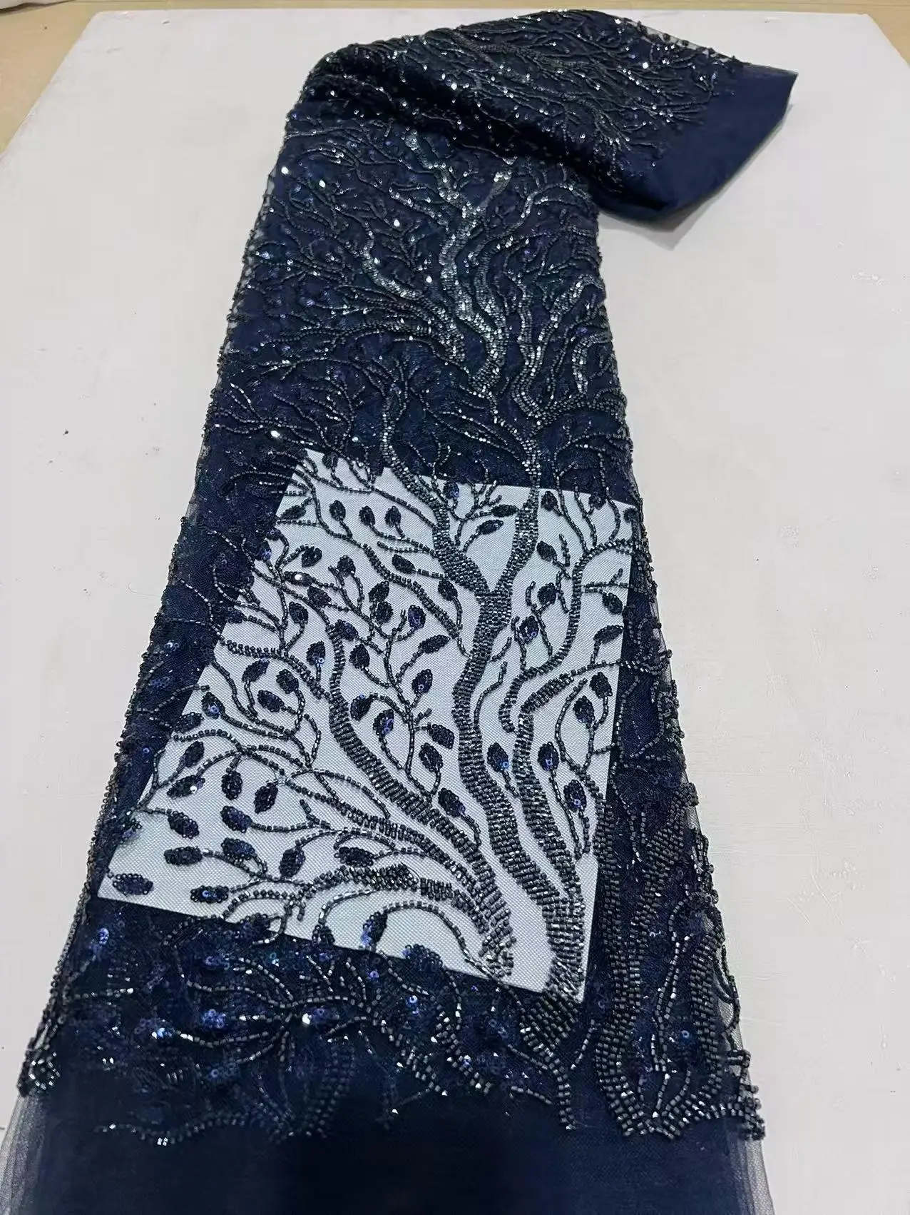 

African Heavy Beaded Tulle Lace Fabric 2026 High Quality Sequins Embroidery French Nigerian Lace Fabric For Wedding Party Dress