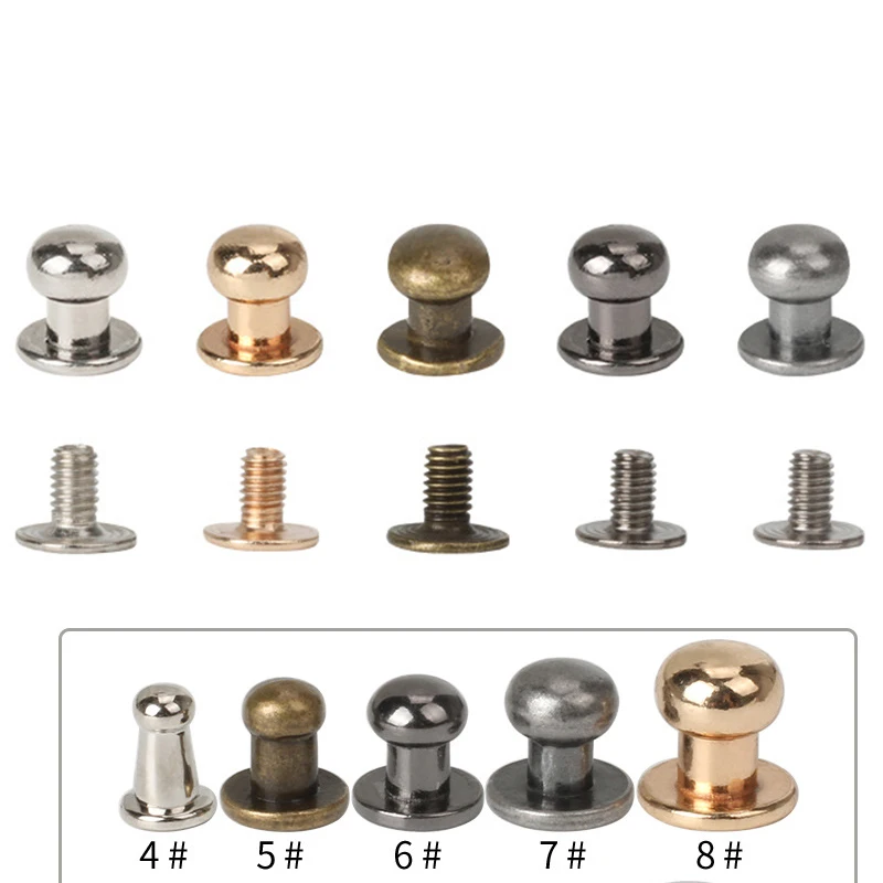 20 Sets 5mm 6mm 7mm 8mm Metal Alloy Knob Screw Rivets Studs DIY Crafts Leather Belt Watch Band Round Monk Head Rivets