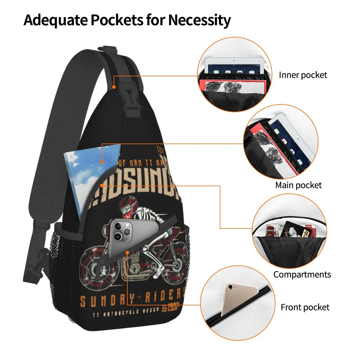 Isle Of Man TT Manx Bike Crossbody Sling Bag Cool Chest Bag Motorcycle Shoulder Backpack Daypack Hiking Travel Sports Bookbag