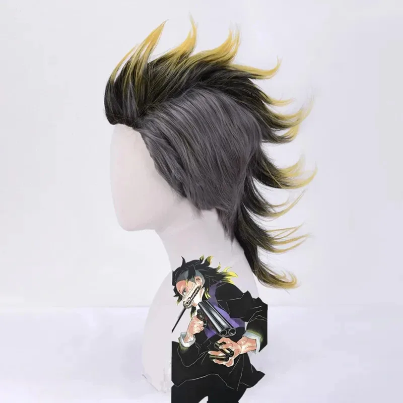 25COS Shinazugawa Genya شعر مستعار Kimetsu No Yaiba تأثيري موهيكان تصفيفة الشعر مقاومة للحرارة الاصطناعية الشعر هالوين زي الباروكات + شعر مستعار