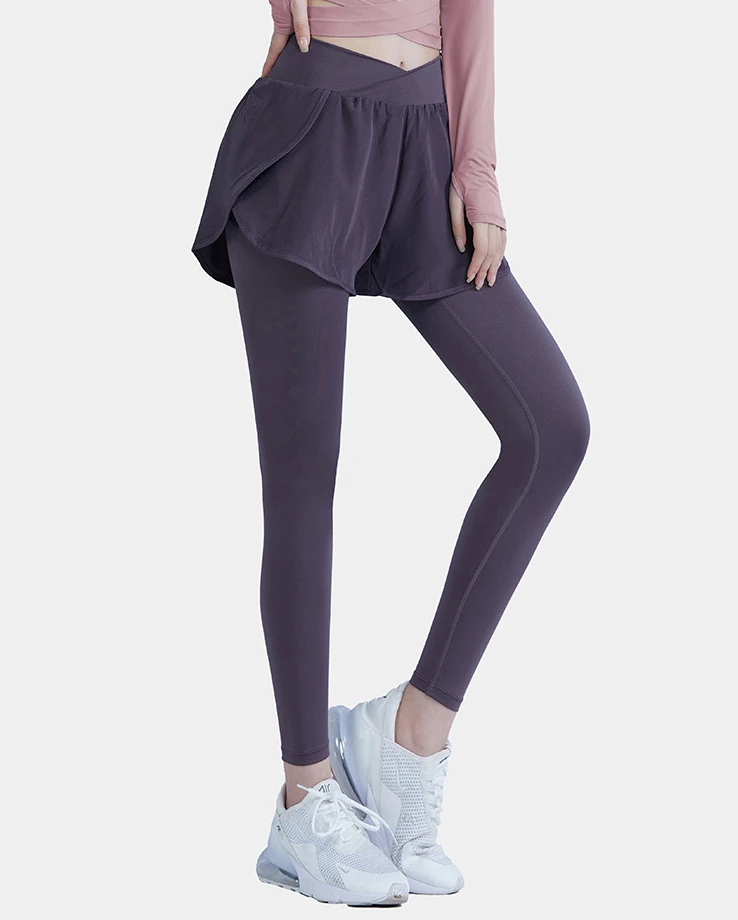 

Women's High Waist 2-in-1 Yoga Fitness Leggings, Quick Dry Booty Lift Running Leggings, Athletic Sportswear, Compression Moistur