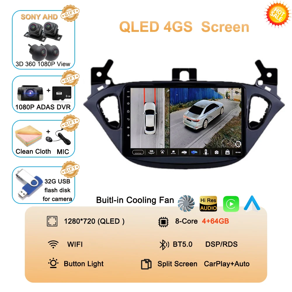 Android 16 Auto voor Opel Corsa E 2015-2019 voor Opel Adam 2013-2016 Multimedia Videospeler Radio Carplay Auto GPS WIFI+4G Stereo