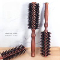 Boar Bristle Roller Brush Wooden HandleRound Barrel Hair Curling Brush for Curls & Straightening Anti Static Salon Styling Tool