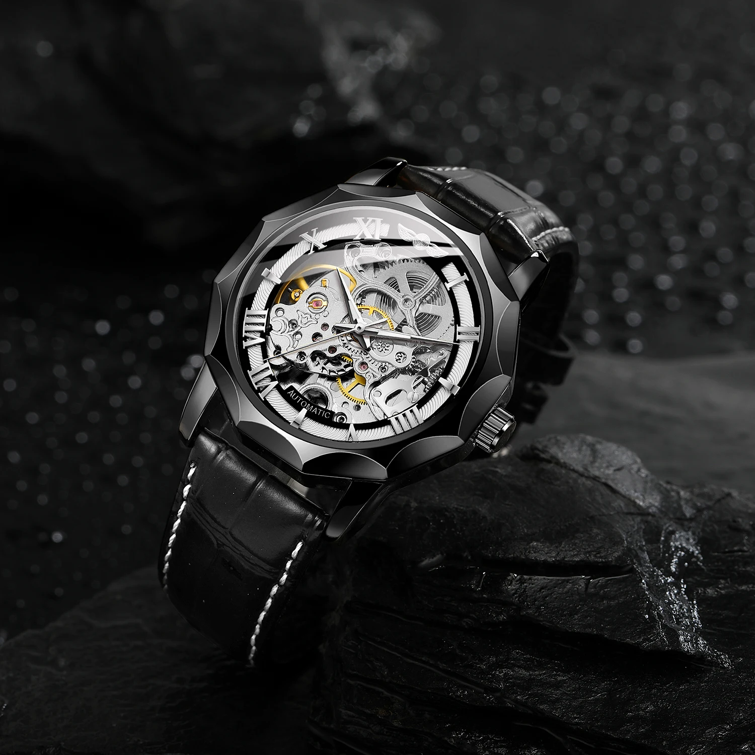 

Роскошный бренд Reloj Para Hombre Relogio Masculino Автоматический ремешок из натуральной кожи с автоподзаводом Мужские часы-скелетон Наручные часы