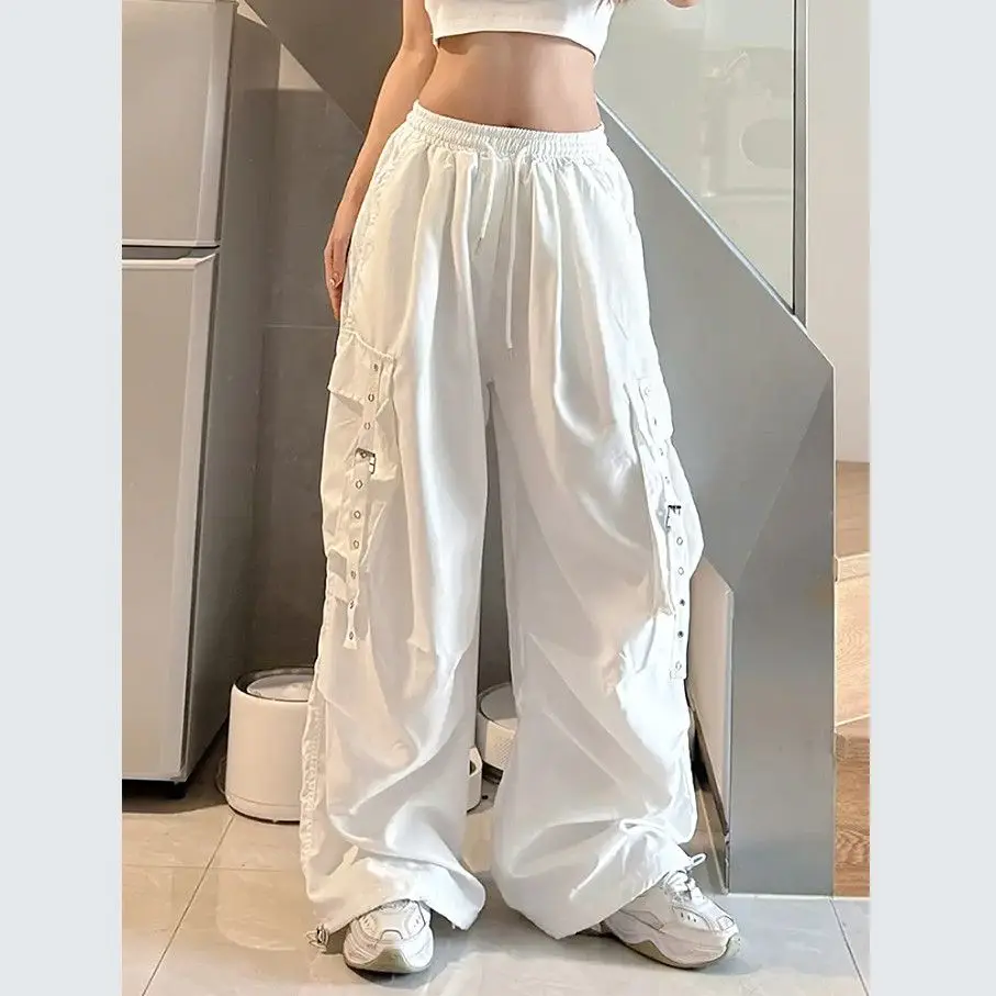 American hip hop hiphop overalls women's spring and autumn high street design  multi-pocket dancing wide legs mopping pants