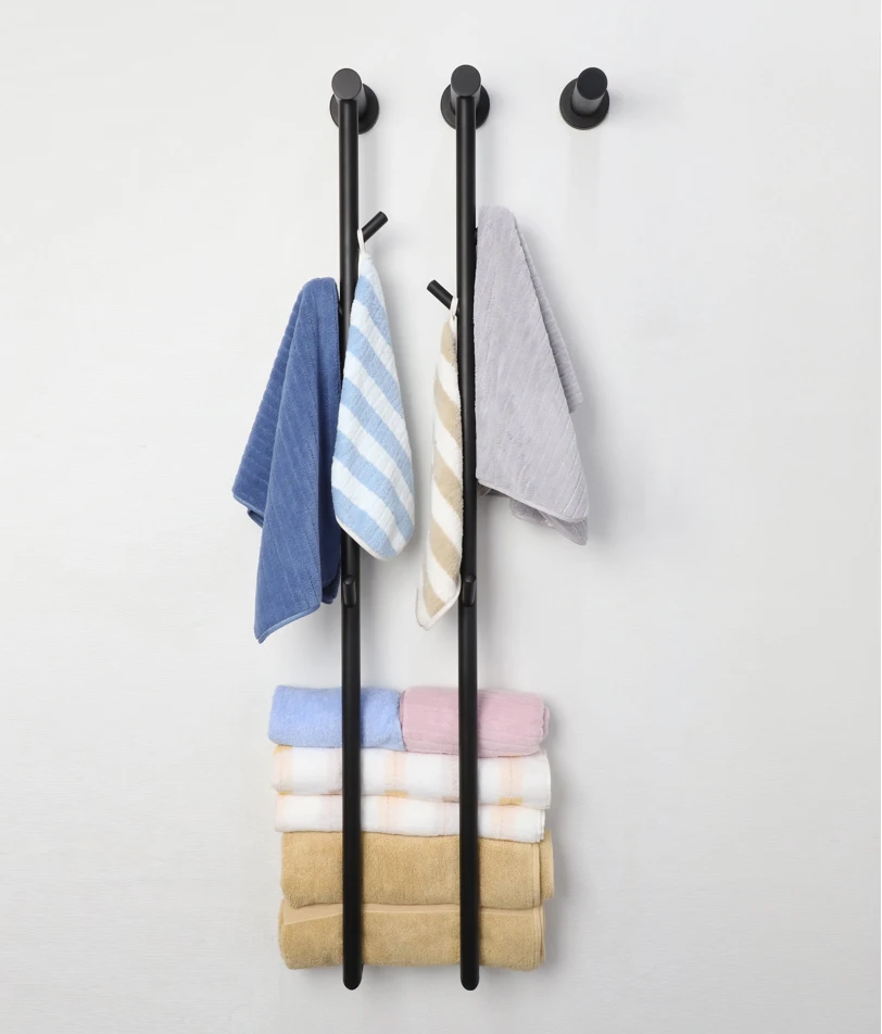 

Newest Arrival Bathroom Wall Mount Electric Towel Bars With Hooks Stainless Steel Black Towel Drying Racks