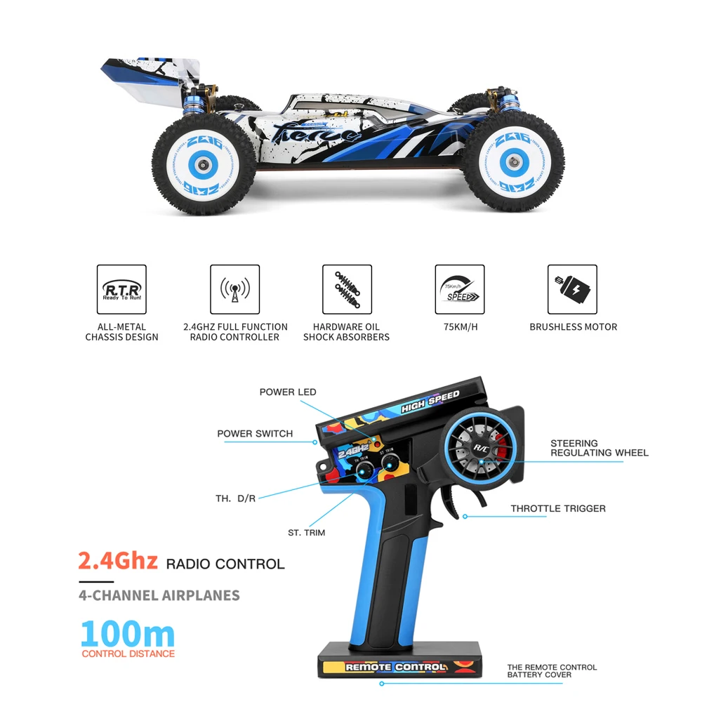 WLtoys 124017 RC Car 75KM/H 2.4G Brushless Remote Control Vehicle 4WD Electric High Speed Racing Drift Truck Toys for Children
