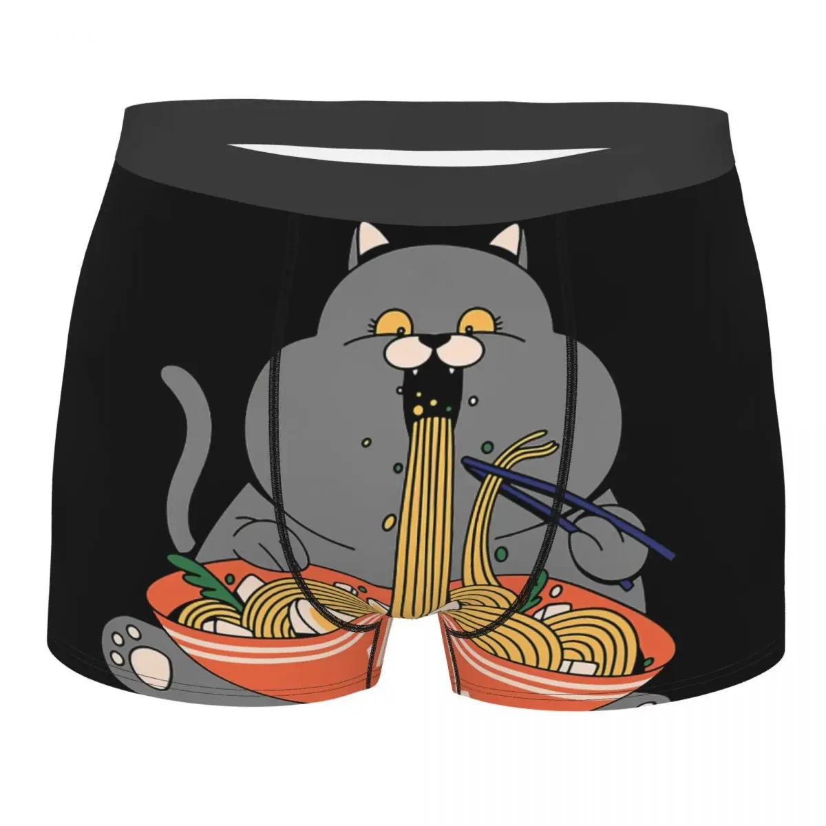 Big Fat Grey Cat Love Ramen Underpants Breathbale Panties Male Underwear Print Shorts Boxer Briefs