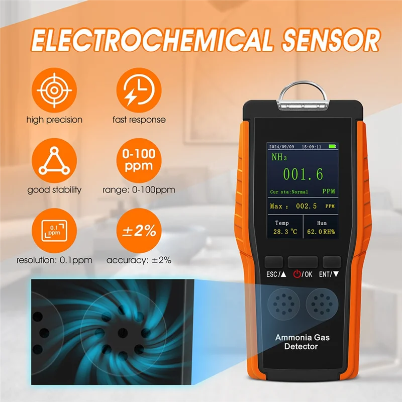 【VENDITA VELOCE】 Analisi quantitativa continua portatile Rilevatore di picco 9000B di tenuta del gas di ammoniaca 0-100 Ppm ricaricabile con schermo LCD