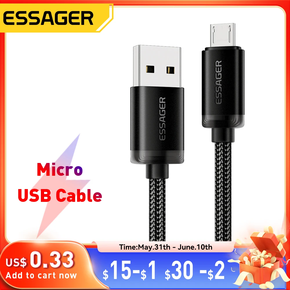 Essager Micro USB Cable Fast Charging Data Cable For Xiaomi Realme Huawei OPPO Samsung Mobile Phone Charger Cord  USB Micro Wire