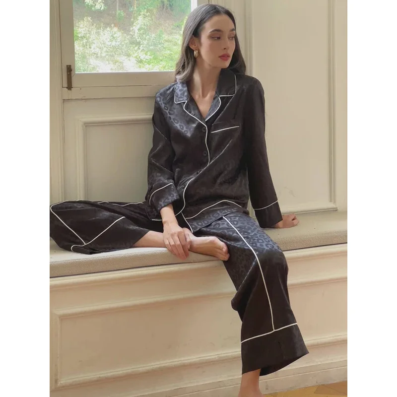 QQ8 Dames Elegante Luipaardprint Pyjama Sets Dames Gewoon Zwart Pyjama Met Lange Mouwen Lente Nachtkleding Dames Loungewear Set5Lk¥