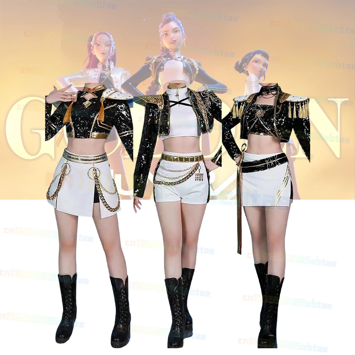 

KPop Girls Demon Hunters Cosplay Rumi Zoey Mira Costume Cosplay Costume Wigs for Women Black Golden Outfit Set Halloween