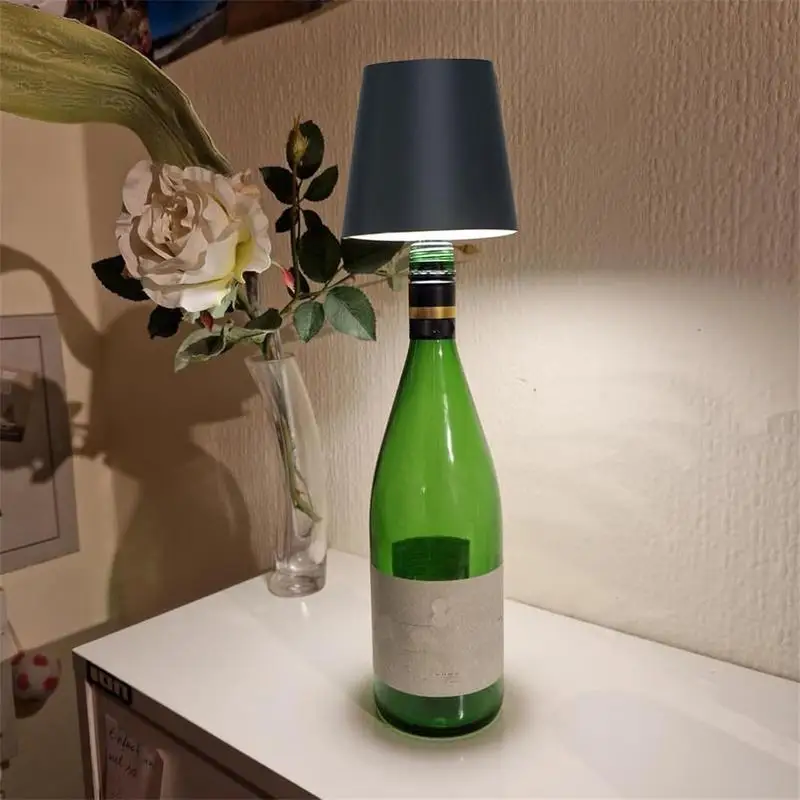 Wireless Bottle Lamp LED Wine Bottle Base Rechargeable Vases Led Light Battery Operated Bar Dining Mushroom Lamp Holder Decor