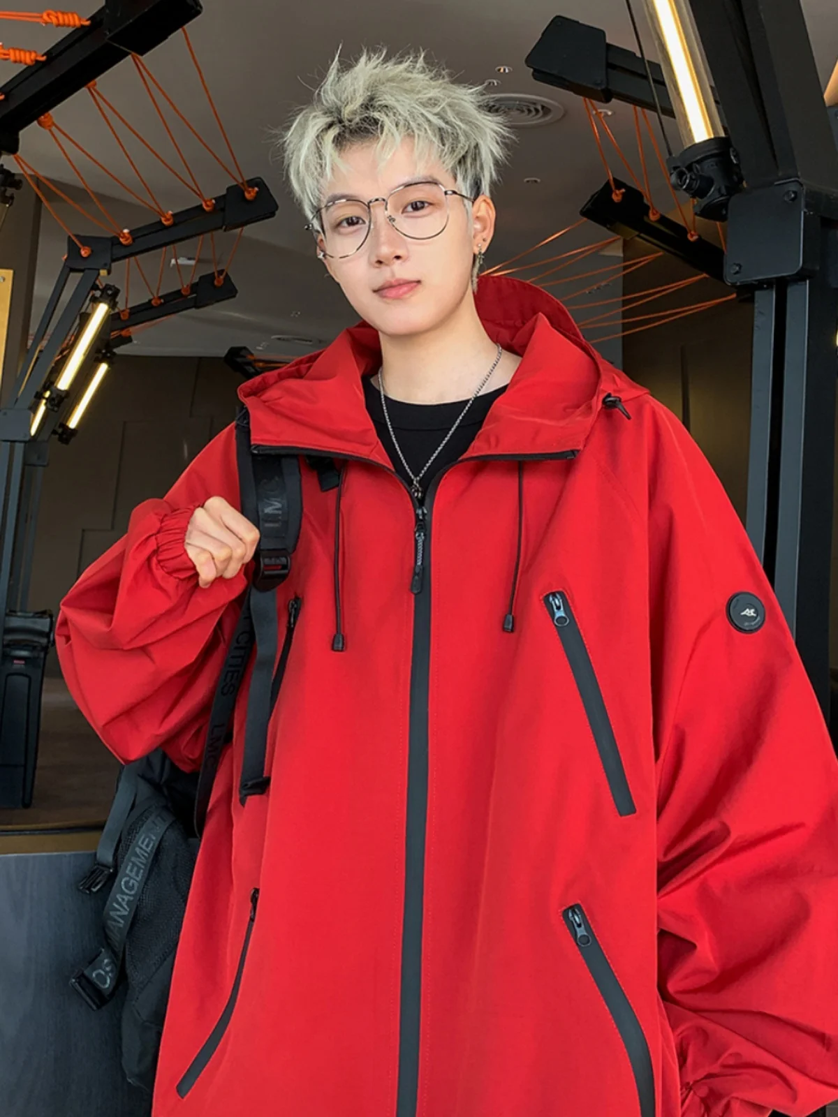 

Fall 2024 Trendy Hooded Men's Mountain Climbing Jaet Outdoor Casual Coat Windproof Long Sve Zipper Decorated Loose Fit