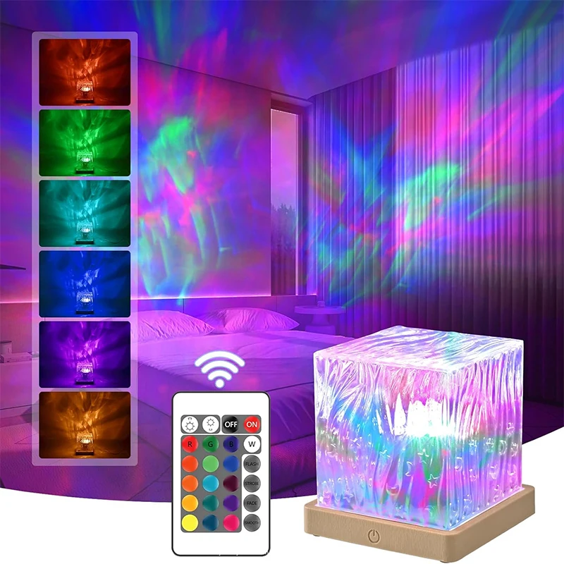 Ocean Wave-projectorlicht 16 kleuren Midnight Aura Aurora Glow Lamp Home Office Bar Restaurant Onderwaterprojector Nachtlampje