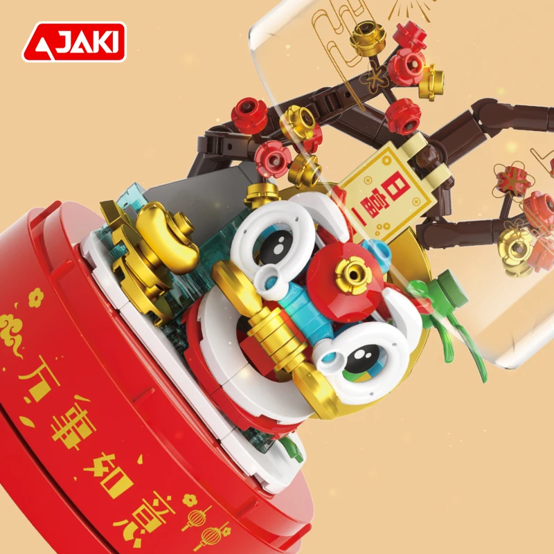 JAKI new national tide series music box music box revenue Spring Festival decoration pieces adults building blocks toys
