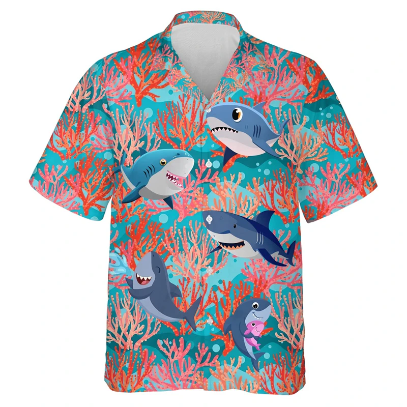 Lindo tiburón del océano estampado 3D blusa de solapa femenina regalos de vacaciones de moda diseño de Hip Hop camisa hawaiana de manga corta para hombres Tops