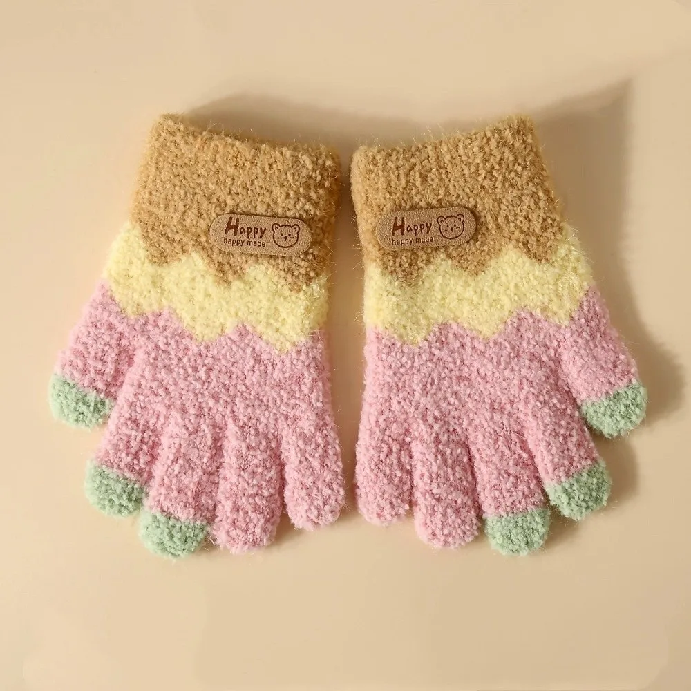 

Cute Cartoon Knitted Gloves Teddy Bear Warm Children's Gloves Cold Resistant Woolen Finger Gloves 2-5 Year Old