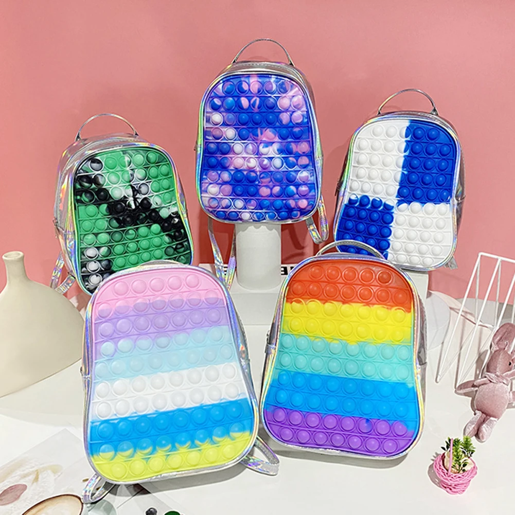 Backpack Pop Push Bubble Finger Toys School Bag Adult Anti Stress Reliever Squeeze Toys Antistress Pop Soft Squishy Gifts