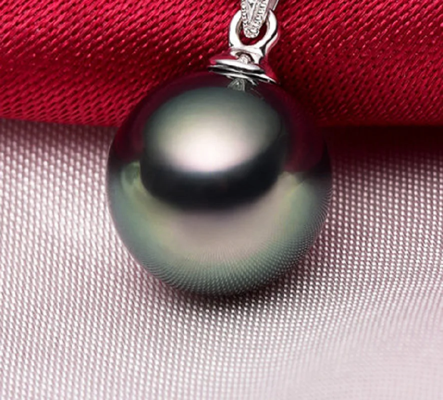 

Huge 12mm Natural Sea Tahitian Genuine Black Red Peacock Round Pearl Pendant For Women Men Jewelry Pendant