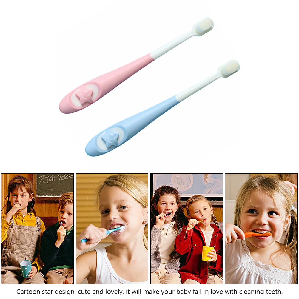 

2Pcs Kids Toothbrush Baby Nursing Brush PP Material Cartoon Star Design Ultrafine Bristles Ergonomic H Toddler Teeth Cleaning