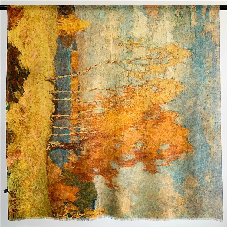 

Wool scarf women's oil painting style long velvet thin enlarged air conditioner shawl dual-purpose