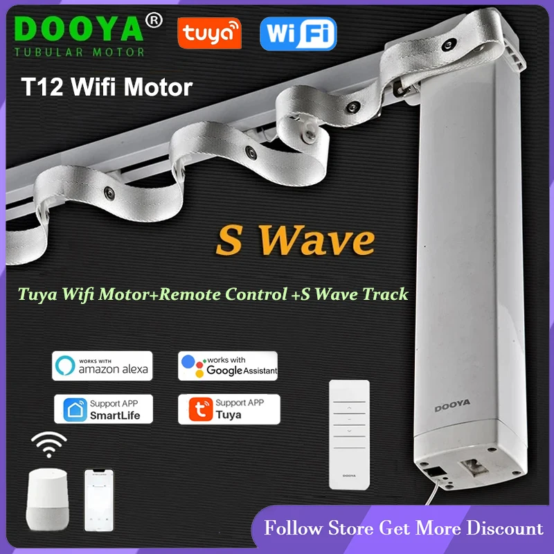 

Dooya Customized Ripple Fold S Wave Electric Curtain Rail Track Set for Motorise Wifi Tuya Smart Curtain Motor T12 Google Alexa