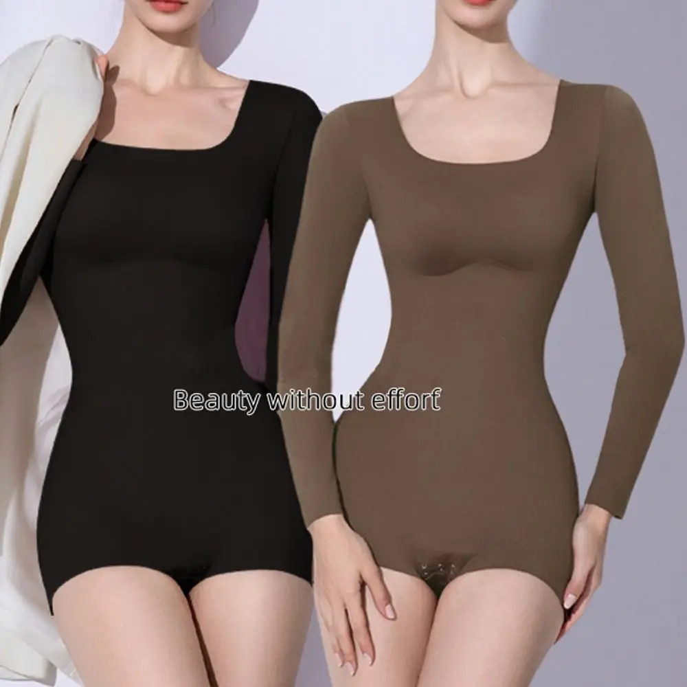 

U-neck Bodysuits Shapewear Slim Fit Butt Lifting Yoga Jumpsuit Long Sleeve Tummy Control Seamless Underwear Women Summer