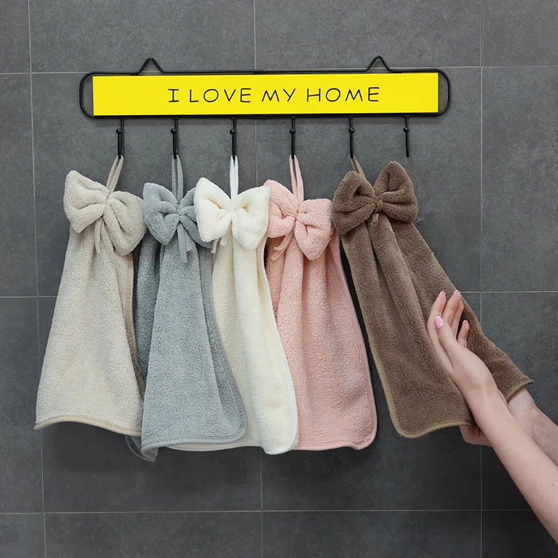 Soft Bow Hand Towels Thickened Coral Velvet Super Absorbent Cleaning Dishcloth for Kitchen Bathroom Home Hair Face Terry Towel