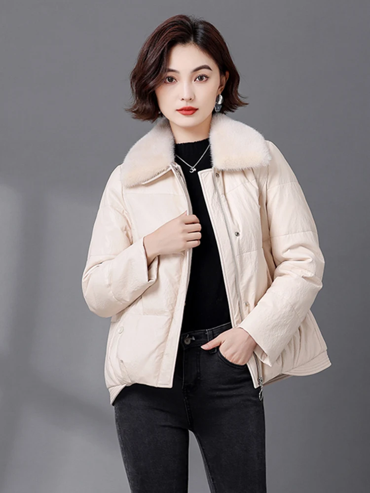 เสื้อโค้ทหนังแท้สำหรับผู้หญิง รุ่น Thiened สำหรับฤดูหนาว ขนมิงค์ หนังแกะ ดีไซน์ซิป  สำหรับใส่ทำงาน