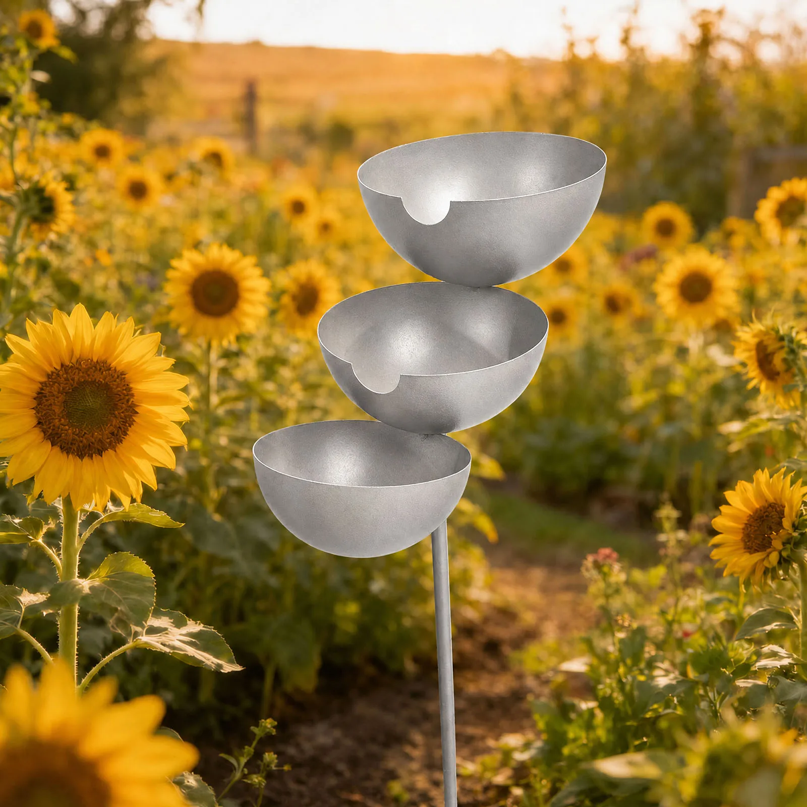 3-Tiered Garden Stands with Rainwater Collectors Metal Flower Gardening Stakes Rain Catcher Bird Bath for Garden