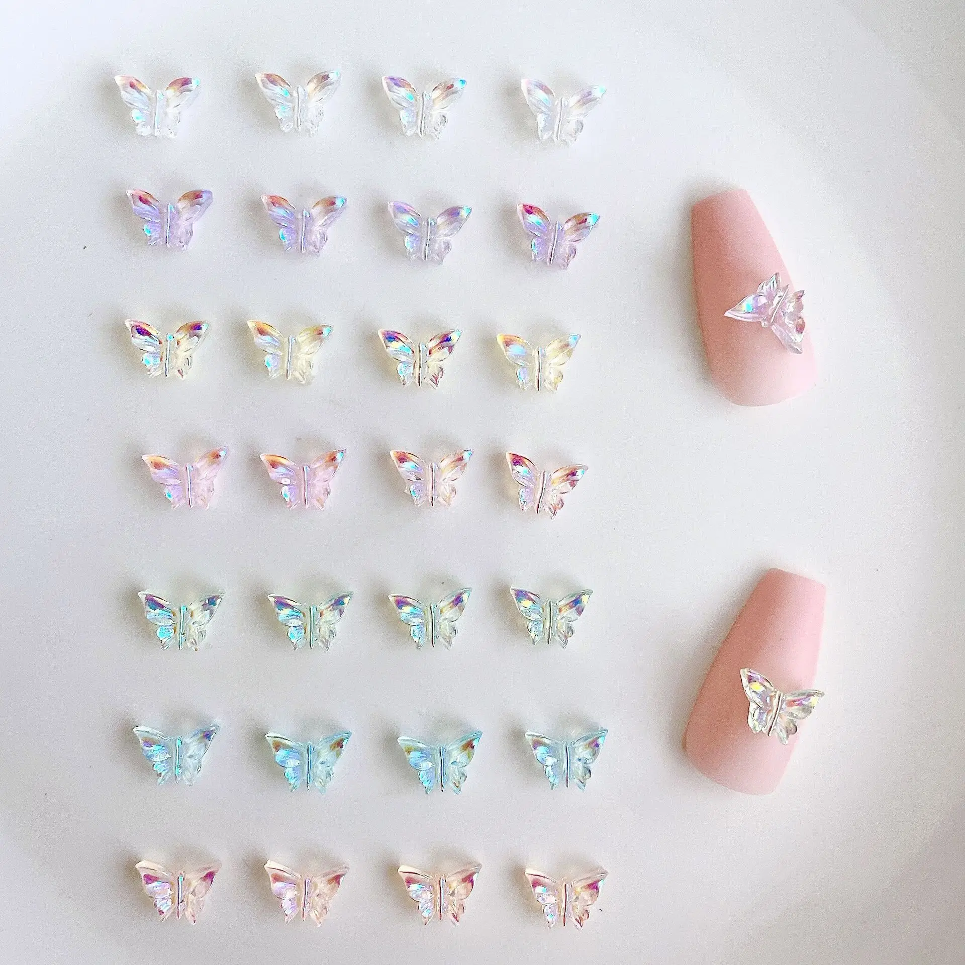 60PCS Aurora Butterfly Nail Charms Glitter 3D Acrylic Nail Art Decorations Supplies Materials Manicure Kawaii Accessories Parts