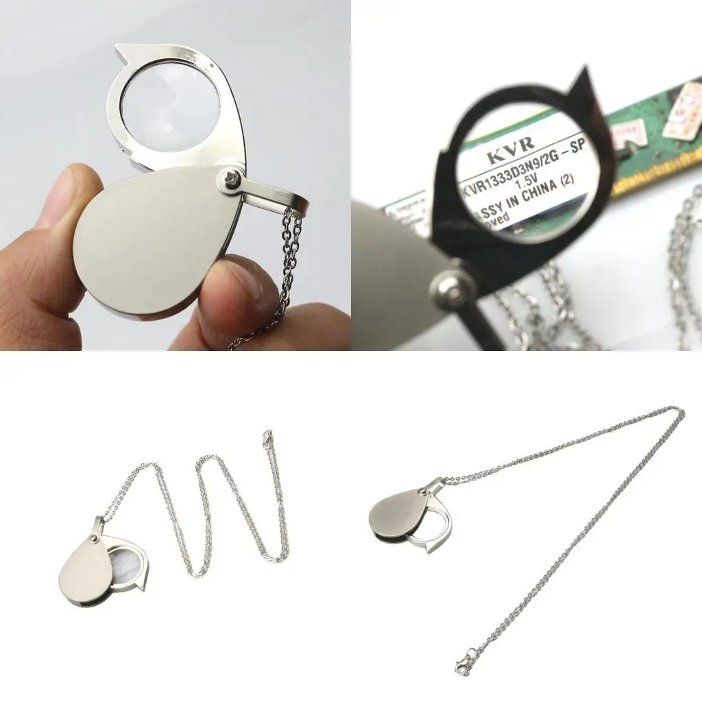 

R9UF Necklace Glass Lens Pendant Pocket Microscope Reading Jewelry Loupe