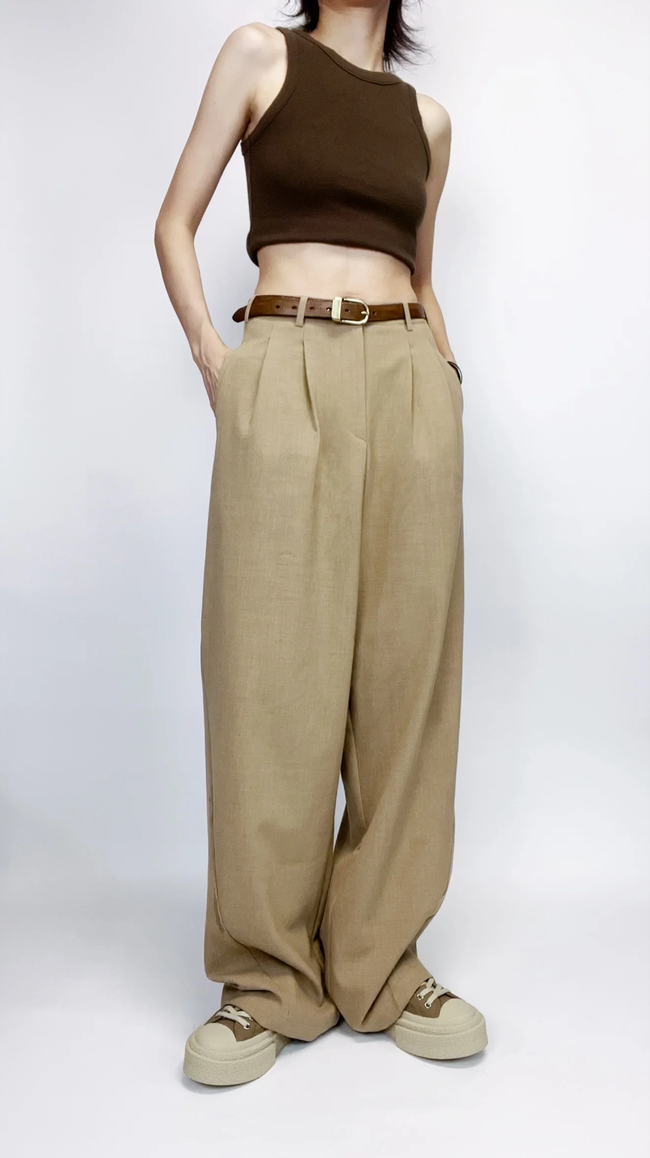 

Женские повседневные брюки Uxi с высокой талией и широкими штанинами, свободного кроя, для офиса и на каждый день, лето 2023, из других тканей