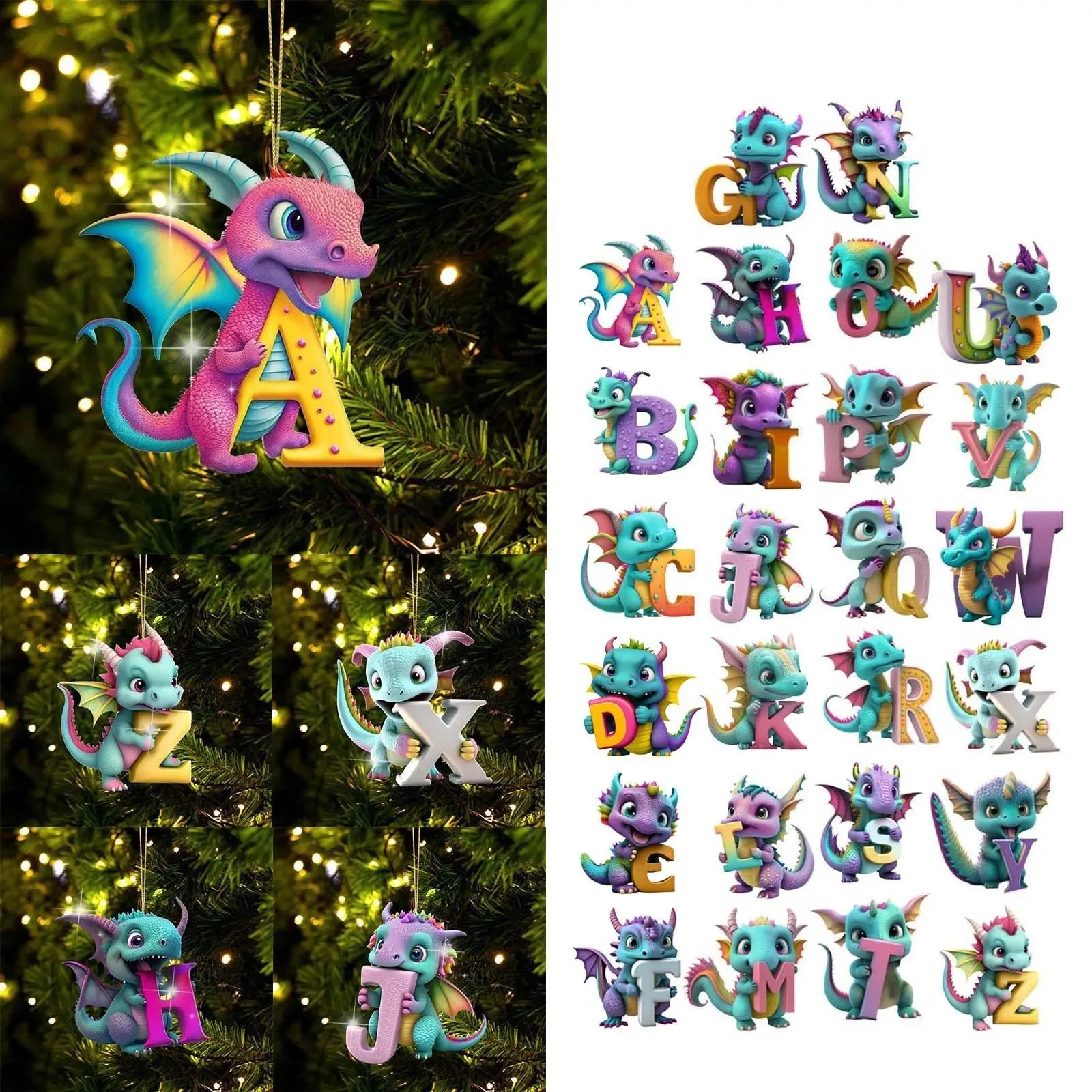 Christmas Letter Cartoon Little Flying Dragon Pendant For Tree Car Acrylic Keychain Party Window Hanging Decor Home Xmas Gifts