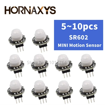 5/10 יחידות / מודול חיישן תנועה מיני SR602 פירואלקטרי אינפרא אדום PIR ערכת מתג חושי לארדוינו DIY עם עדשה