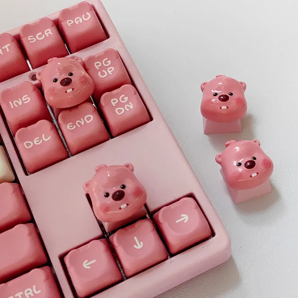 Single Cute Pink Cartoon Beaver Ruby Personalized Keycap for Mechanical Keyboard OEM ESC Decorative Keycap Loopy Keycap