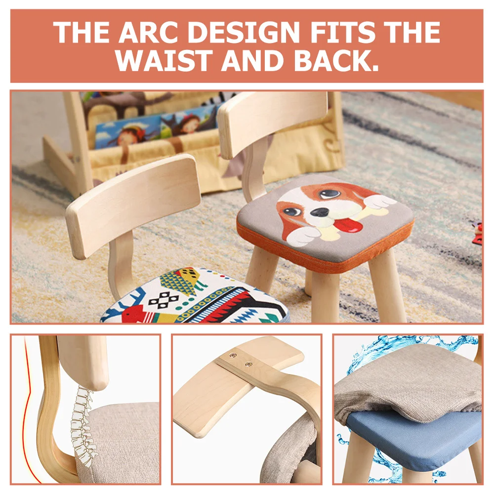 

Lovely Back Chair Anti-Fall Puppy Pattern Wooden Stool Removable Cover Sturdy Structure Kindergarten