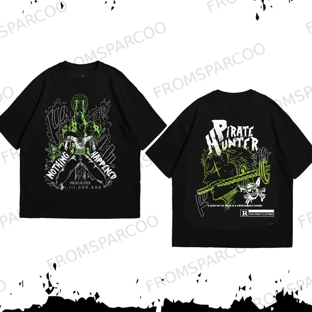 

Japanese Anime One Piece Luffy Short-sleeved T-shirt Men's Summer Loose Drop Shoulder Half-sleeve