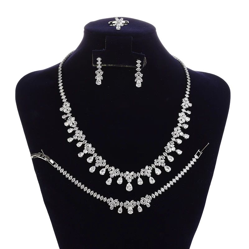 Jewelry Sets HADIYANA  Ingenious 4pcs Bridal Zirconia Full Jewelry Sets For Women Party Wedding BN7891