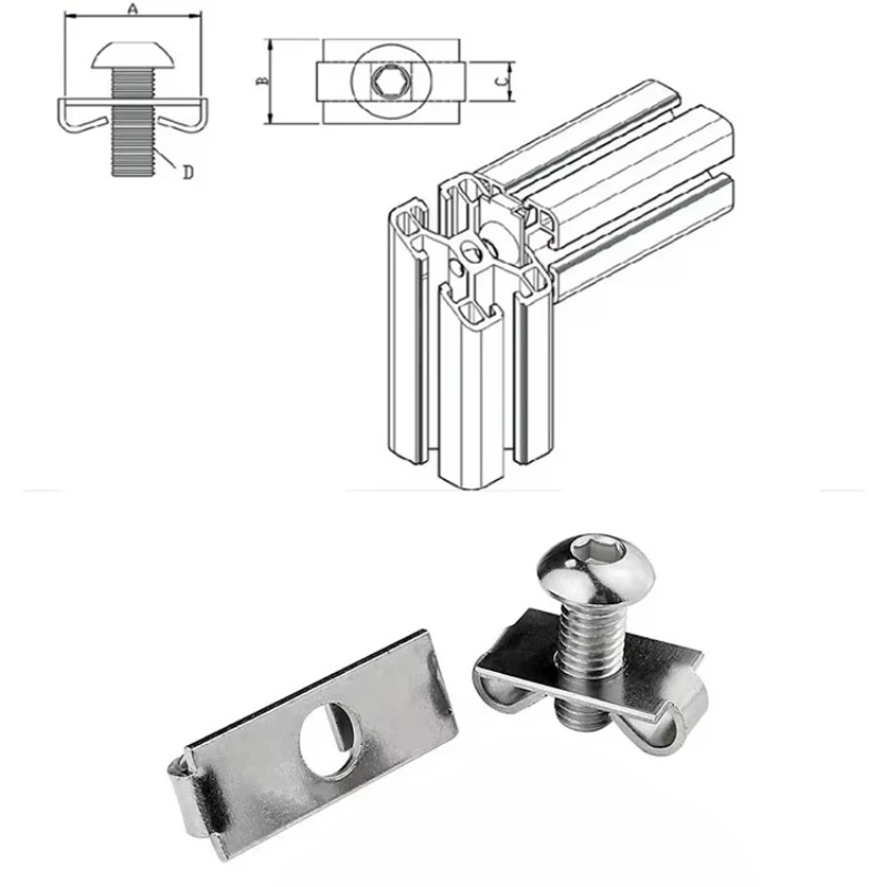 50PCS M6 M8 M12 EU Aluminum profile Elastic Fastener 2020 3030 4040 4545 Butterfly Fastener Built-in Connector Frame Assembly