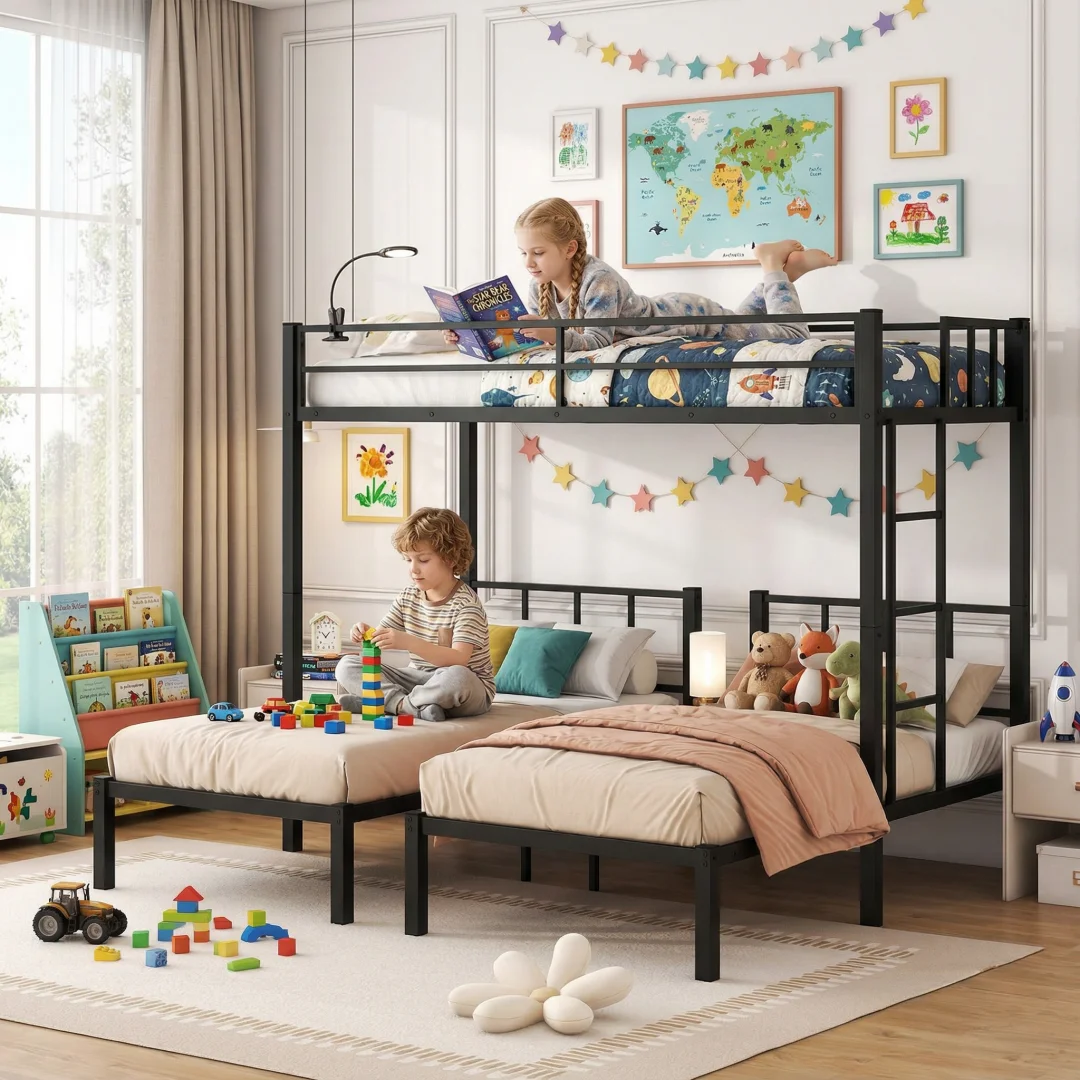 #Modern Twin Over Twin & Triple Bunk Bed for 3 Twin XL Metal Frame in Stock USA for Hotel Use view 2