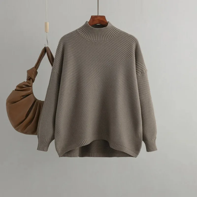 Nuevo en jersey para mujer, suéter Retro holgado con cuello medio alto para mujer, ropa elegante para mujer, Tops de moda de manga larga