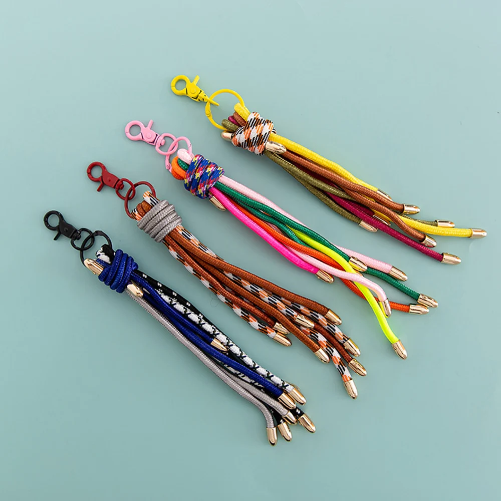 New Fashion Woven Rope Tassel Keychain Multi-color Rope Hardware Anti-theft Key Lanyard Nylon Handmade Rope Bag Pendant Keyrings