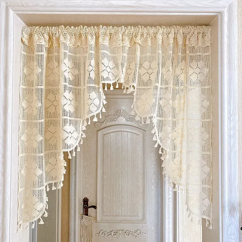 Retro Arched Door Curtain, Crocheted Lace Partition Curtain, Home Decor, Small Curtains, Doorway Curtain, 1Pc
