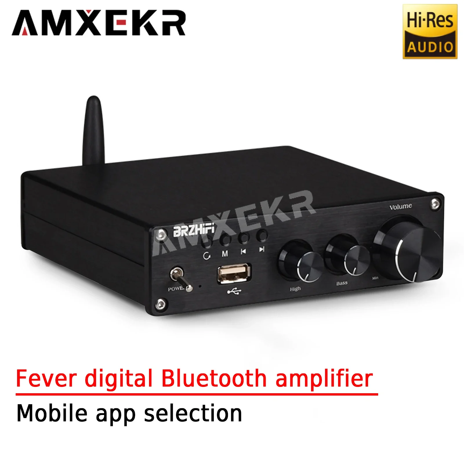 

AMXEKR Fever Digital Bluetooth Power Amplifier USB Flash Drive Music Playback Audio High Bass Adjustment Mobile App