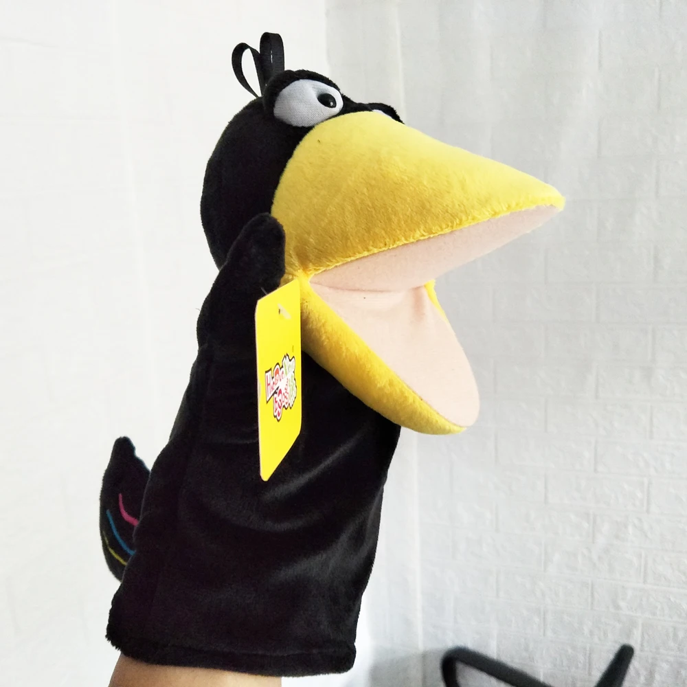 Brinquedo bonito da pelúcia do fantoche da mão do pássaro do corvo para o presente recheado das crianças