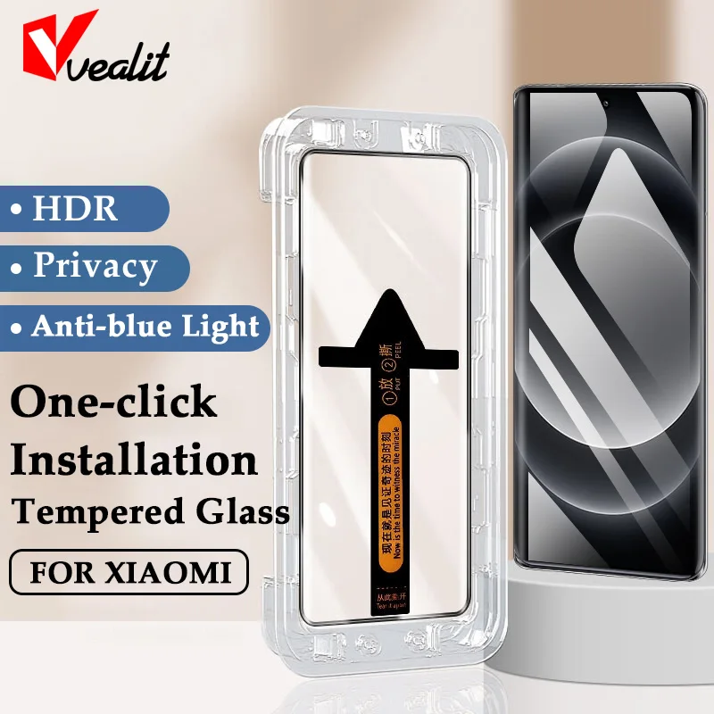 

3D One-click Installation Screen Protector For Xiaomi 14 13 12X 12S Ultra Civi 4 3 Redmi Note 13 Pro Plus Anti Spy Curved Glass