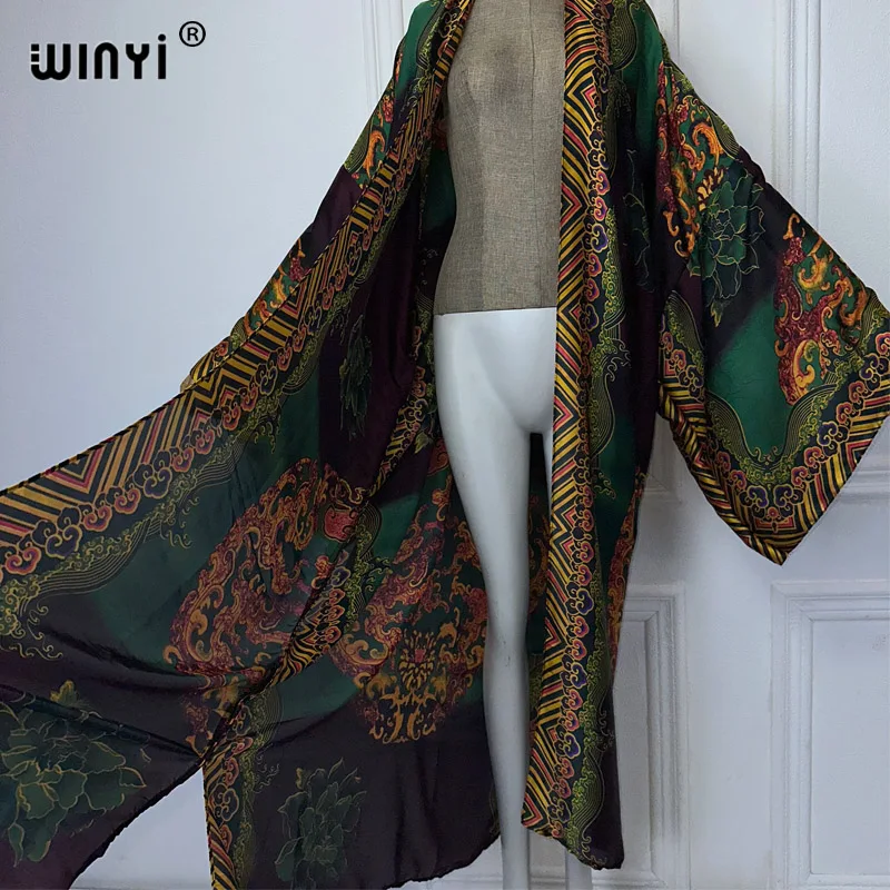 WINYI Africa boho print Kimonos long dresses for woman Cardigans beach outfits kaftan beach cover up evening dress maxi coat